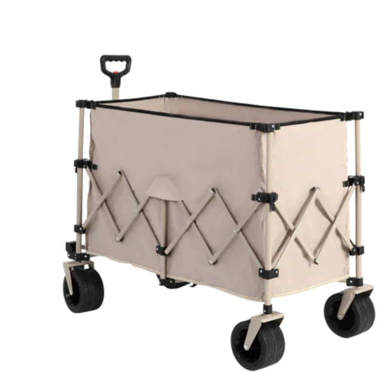 Beach Wagon,Collapsible Wagon 220lbs with Big Wheels Foldable Wagon Carts, Heavy Duty 300L Folding Utility Garden Cart with Big All-Terrain Beach Wheels & Drink Holders. Beige-海智集-Default-