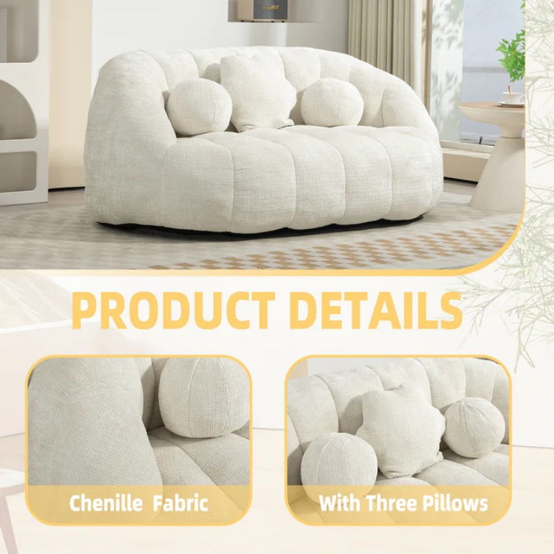 High Back Bean Bag Sofa Couch for Adults and Kids, Comfortable White Chenille Lounger, Indoor & Outdoor Use-海智集-Default-