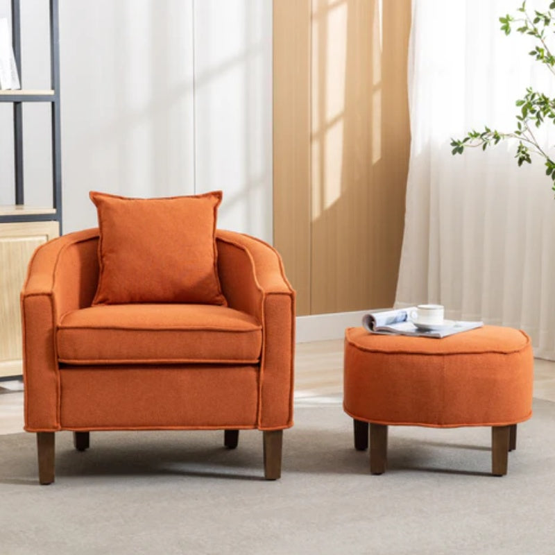 COOLMORE Accent Chair with Ottoman, Mid Century Modern Barrel Chair Upholstered Club Tub Round Arms Chair for Living Room-海智集-Default-