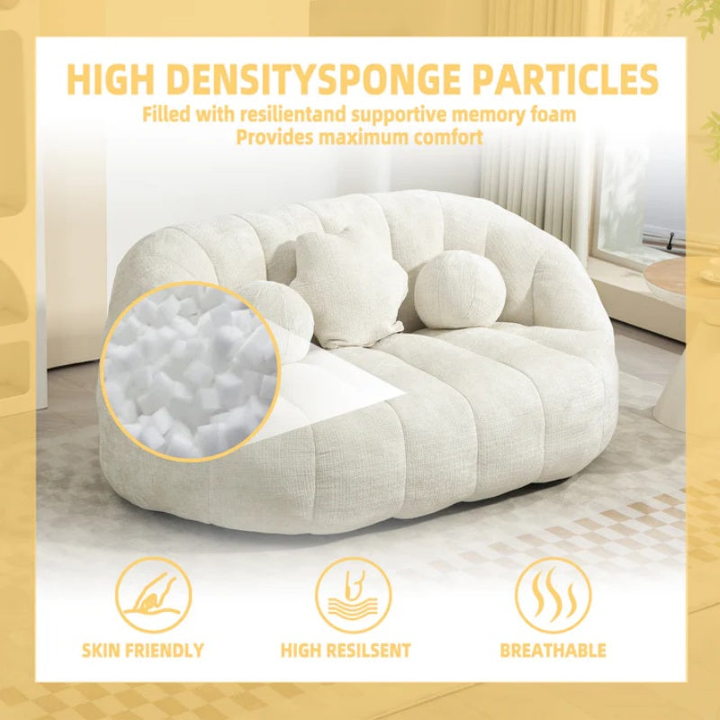 High Back Bean Bag Sofa Couch for Adults and Kids, Comfortable White Chenille Lounger, Indoor & Outdoor Use-海智集-Default-
