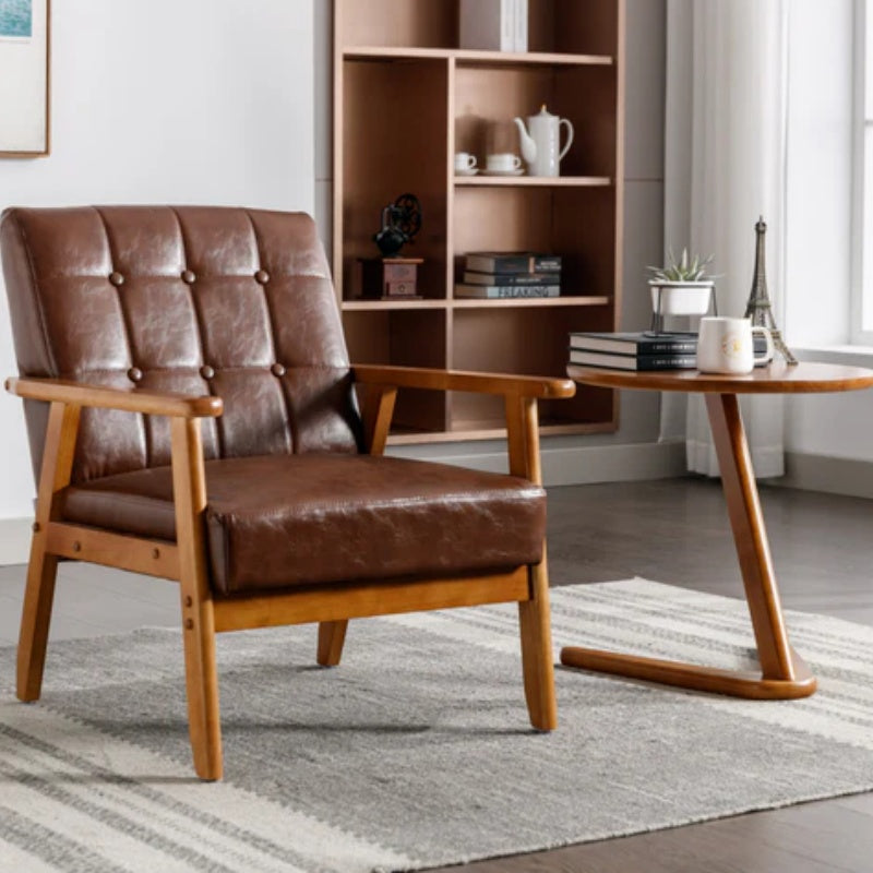 Leisure Chair with Solid Wood Armrest and Feet, Mid-Century Modern Accent chair, for Living Room Bedroom Studio chair-海智集-Default-
