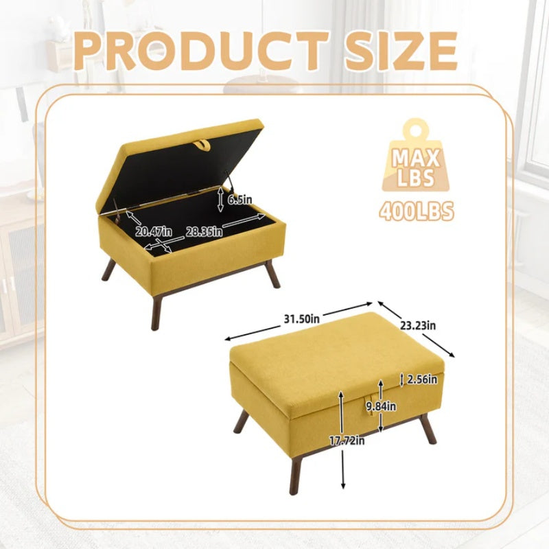 Mid-century modern square coffee table storage bench, assembled, suitable for living room, entryway and family room, used as a coffee table, stirrups, shoe bench-海智集-Default-