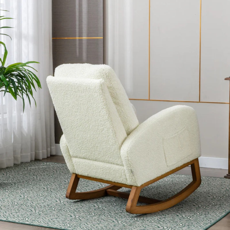 COOLMORE Rocking Chair, Modern Glider Chair, Recliner Armchair with Wood Legs and Side Pocket, Nursery Rocking Accent Chair with High Back for Living Room Bedroom (White Teddy)-海智集-Default-