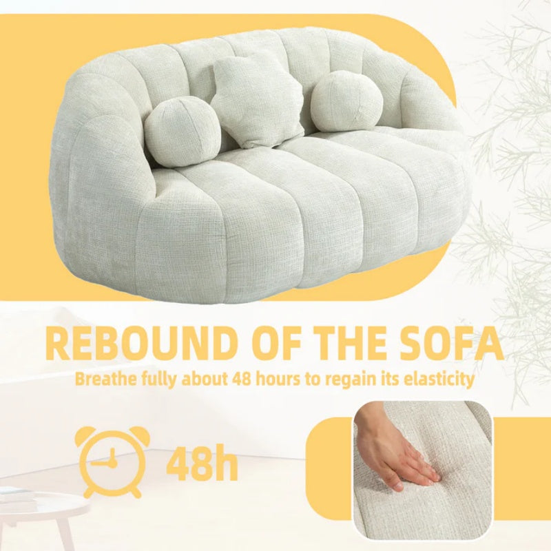 High Back Bean Bag Sofa Couch for Adults and Kids, Comfortable White Chenille Lounger, Indoor & Outdoor Use-海智集-Default-