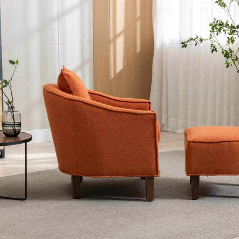 COOLMORE Accent Chair with Ottoman, Mid Century Modern Barrel Chair Upholstered Club Tub Round Arms Chair for Living Room-海智集-Default-