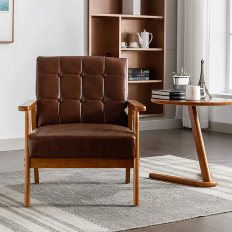 Leisure Chair with Solid Wood Armrest and Feet, Mid-Century Modern Accent chair, for Living Room Bedroom Studio chair-海智集-Default-