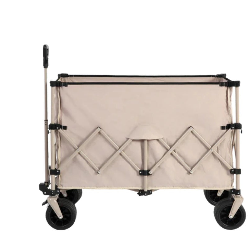 Beach Wagon,Collapsible Wagon 220lbs with Big Wheels Foldable Wagon Carts, Heavy Duty 300L Folding Utility Garden Cart with Big All-Terrain Beach Wheels & Drink Holders. Beige-海智集-Default-