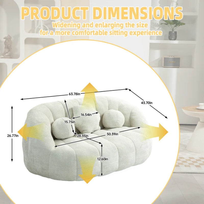 High Back Bean Bag Sofa Couch for Adults and Kids, Comfortable White Chenille Lounger, Indoor & Outdoor Use-海智集-Default-