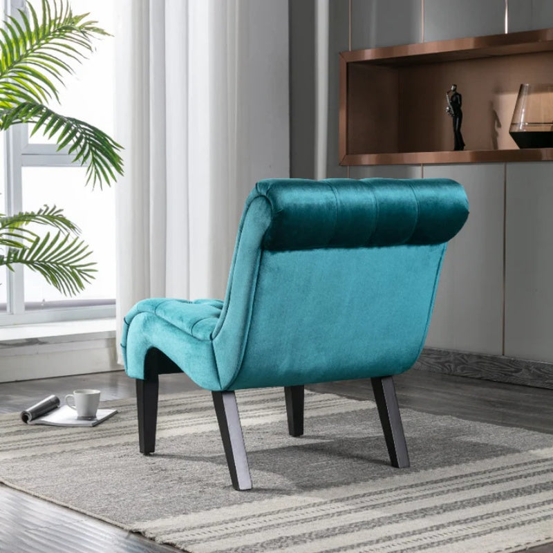 COOLMORE Modern Velvet Armless Accent Living Room Chair / Leisure Chair,Upholstered Fabric Button Comfortable Chair with Wooden Legs for Bedroom, Living Room, Office (Teal Velvet)-海智集-Default-