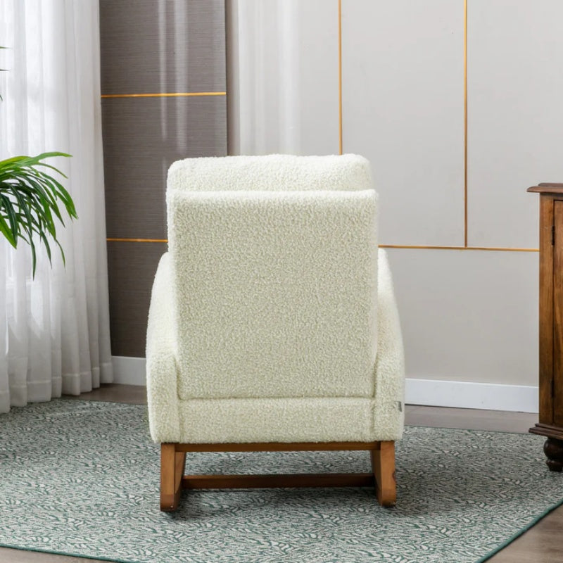 COOLMORE Rocking Chair, Modern Glider Chair, Recliner Armchair with Wood Legs and Side Pocket, Nursery Rocking Accent Chair with High Back for Living Room Bedroom (White Teddy)-海智集-Default-