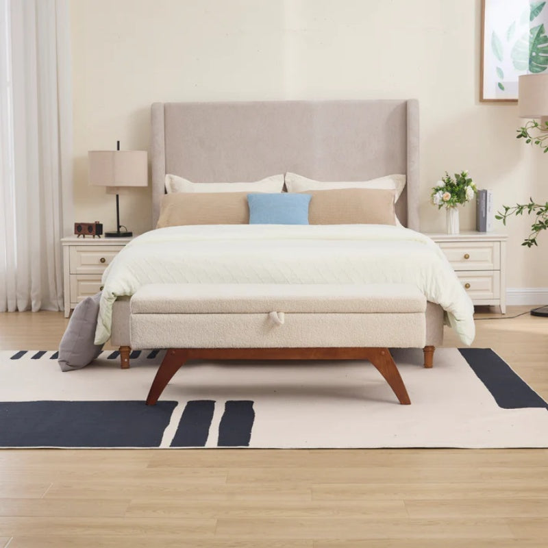 COOLMORE Teddy wool fabric, solid wood feet for solid weighing, and bed end stool with storage function-海智集-Default-