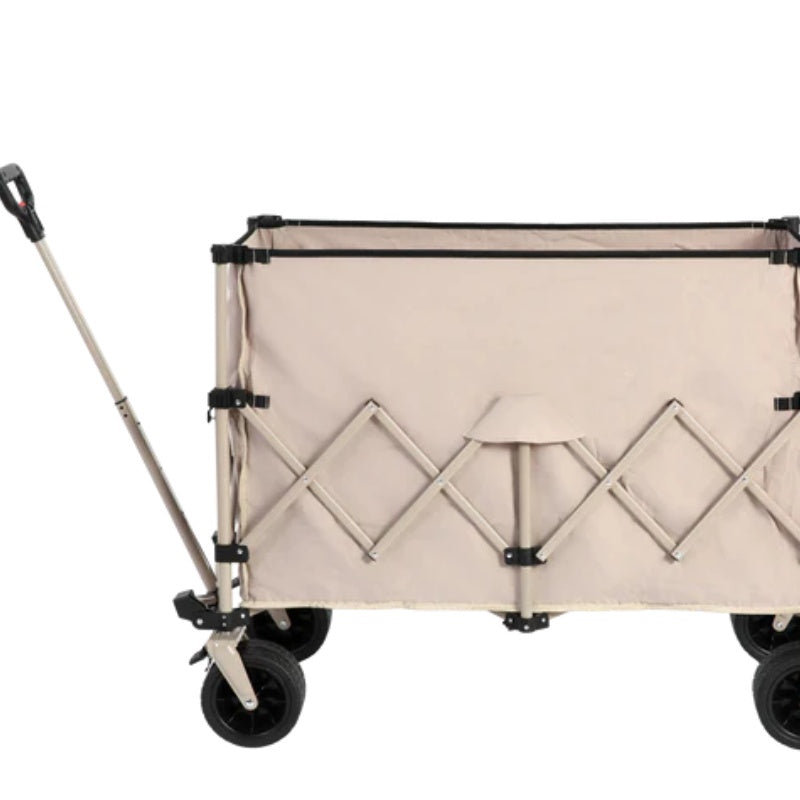 Beach Wagon,Collapsible Wagon 220lbs with Big Wheels Foldable Wagon Carts, Heavy Duty 300L Folding Utility Garden Cart with Big All-Terrain Beach Wheels & Drink Holders. Beige-海智集-Default-