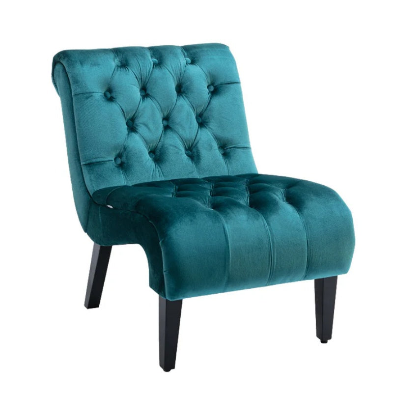 COOLMORE Modern Velvet Armless Accent Living Room Chair / Leisure Chair,Upholstered Fabric Button Comfortable Chair with Wooden Legs for Bedroom, Living Room, Office (Teal Velvet)-海智集-Default-