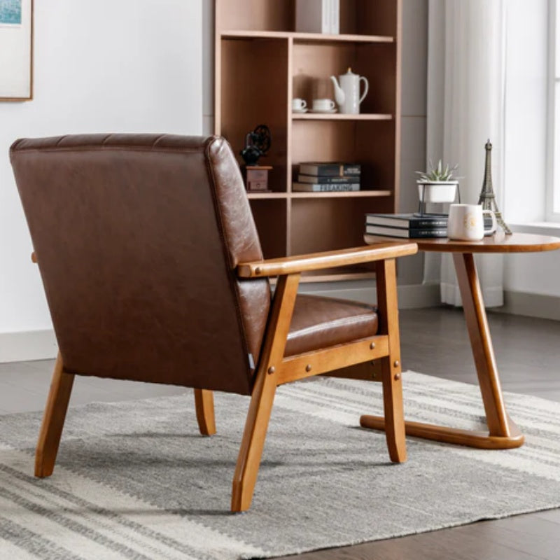 Leisure Chair with Solid Wood Armrest and Feet, Mid-Century Modern Accent chair, for Living Room Bedroom Studio chair-海智集-Default-