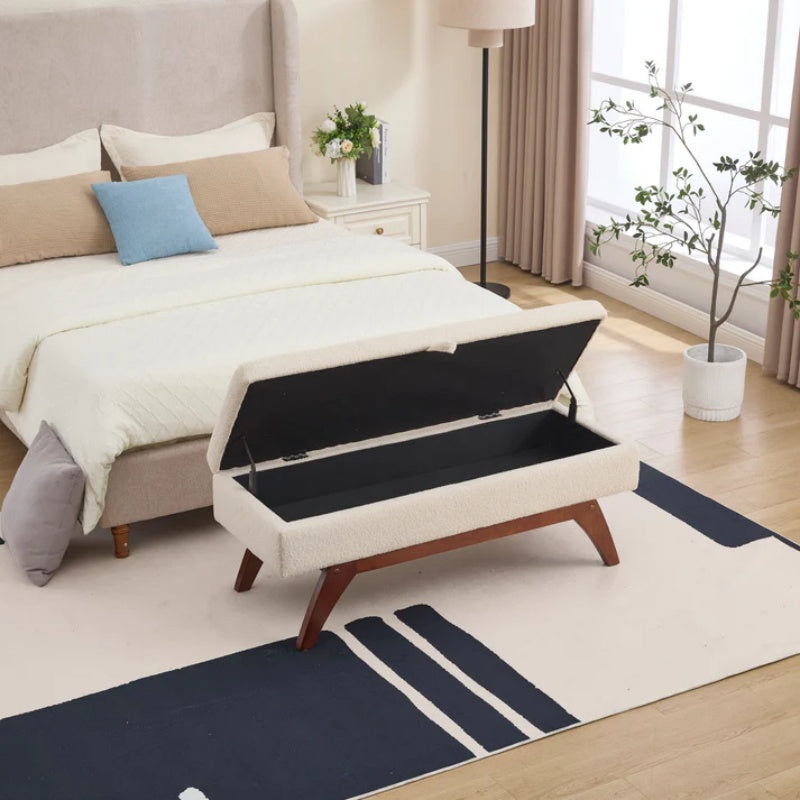 COOLMORE Teddy wool fabric, solid wood feet for solid weighing, and bed end stool with storage function-海智集-Default-