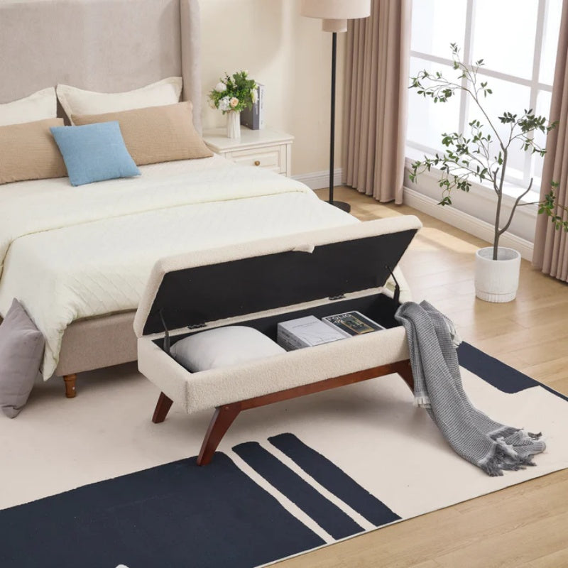 COOLMORE Teddy wool fabric, solid wood feet for solid weighing, and bed end stool with storage function-海智集-Default-