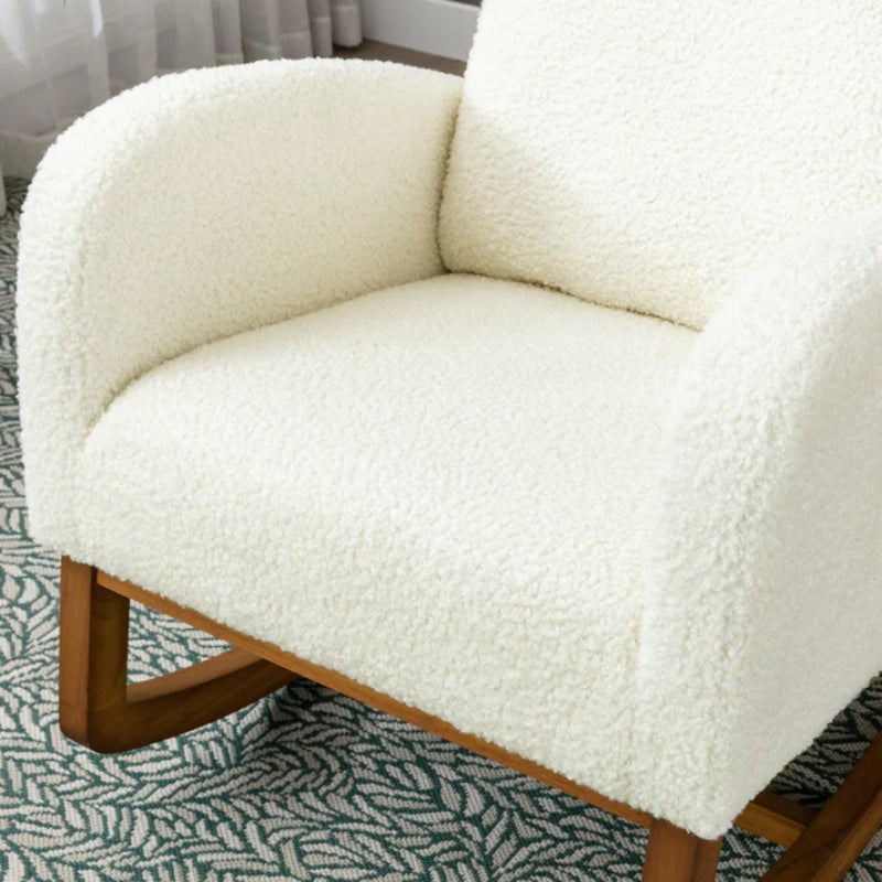 COOLMORE Rocking Chair, Modern Glider Chair, Recliner Armchair with Wood Legs and Side Pocket, Nursery Rocking Accent Chair with High Back for Living Room Bedroom (White Teddy)-海智集-Default-