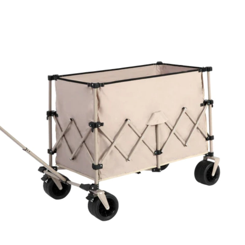 Beach Wagon,Collapsible Wagon 220lbs with Big Wheels Foldable Wagon Carts, Heavy Duty 300L Folding Utility Garden Cart with Big All-Terrain Beach Wheels & Drink Holders. Beige-海智集-Default-