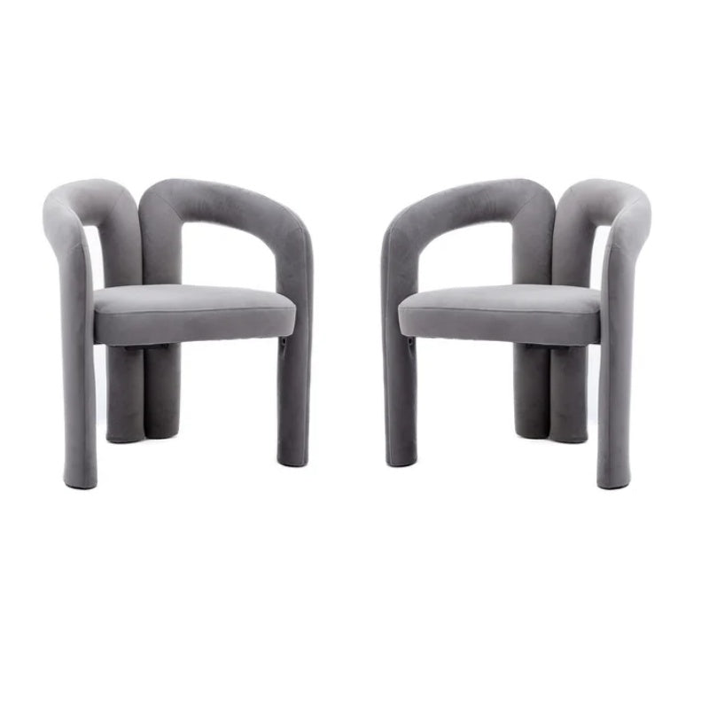 Contemporary Designed Velvet Fabric Upholstered Accent/Dining Chair /Barrel Side Chairs Kitchen Armchair for Living Room set of 2 (Gray Velvet)-海智集-Default-