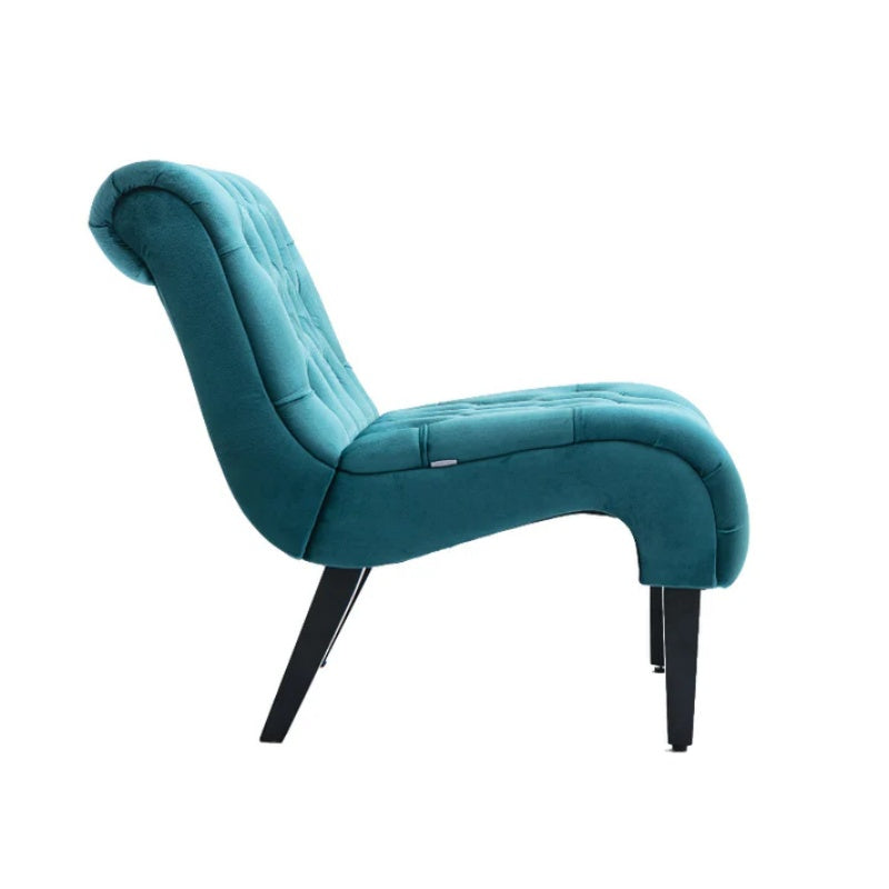 COOLMORE Modern Velvet Armless Accent Living Room Chair / Leisure Chair,Upholstered Fabric Button Comfortable Chair with Wooden Legs for Bedroom, Living Room, Office (Teal Velvet)-海智集-Default-