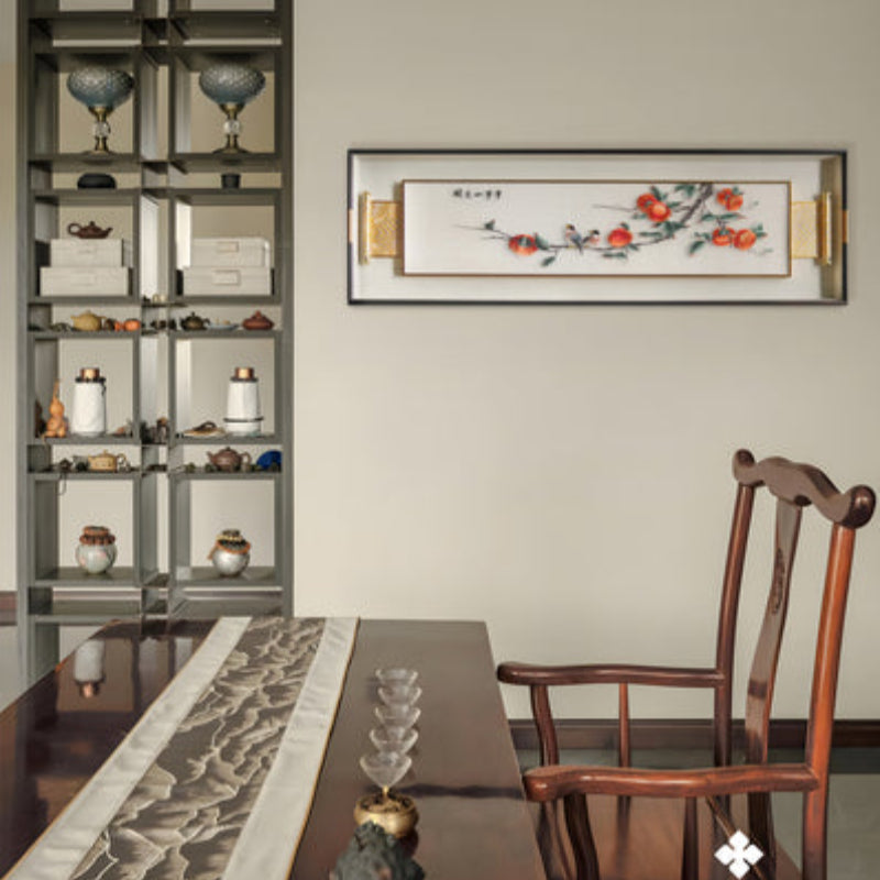 Chinese Landscape Embroidery Art - Silk Thread Mountain/Water Painting with Rosewood Frame-海智集-