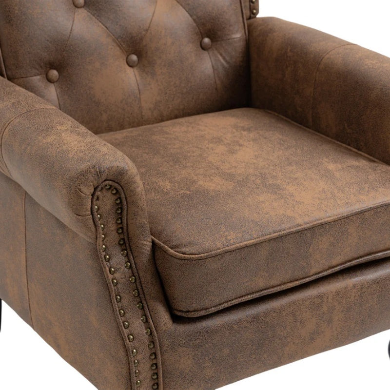 Modern Coffee Wood Frame Armchair with Sturdy Wood Legs and Microsuede Upholstery for Living Room-海智集-Default-