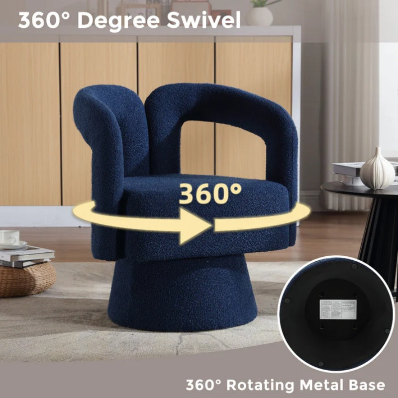 COOLMORE 360 Degree Swivel Cuddle Barrel Accent Chairs, Round Armchairs with Wide Upholstered, Fluffy Fabric Chair for Living Room, Bedroom, Office, Waiting Rooms (Navy Boucle)-海智集-Default-
