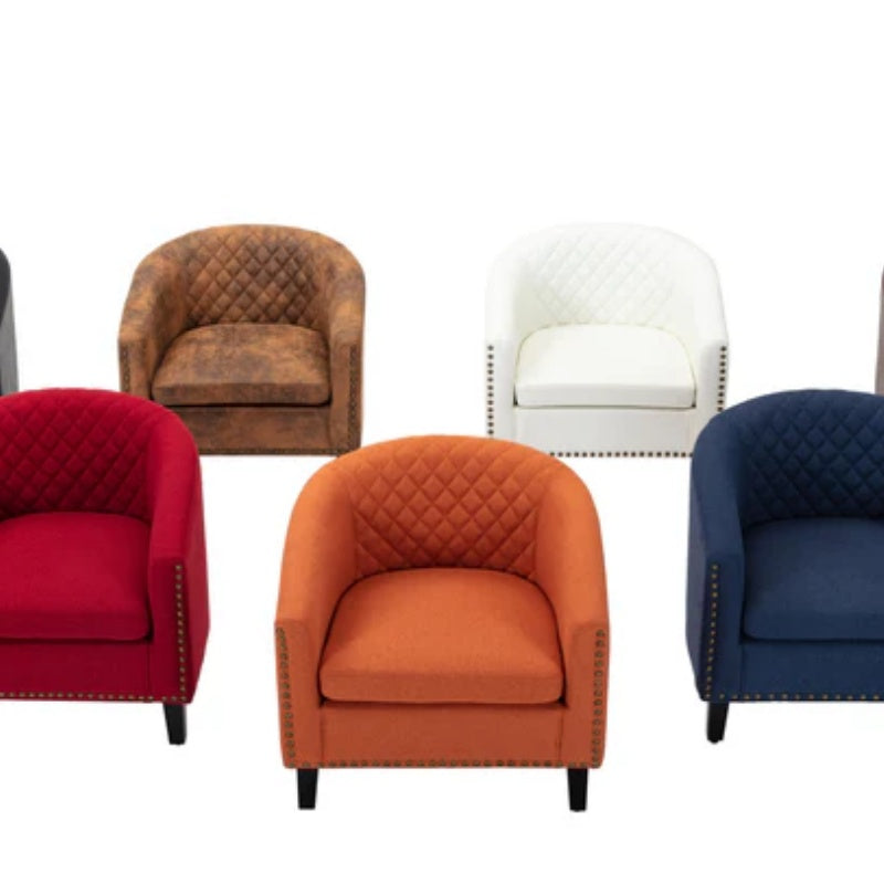 COOLMORE Barrel Chairs with Soft Padded Armrest, Club Chairs with nailheads and solid wood legs for Living Room Bedroom Waiting Room (Orange Linen)-海智集-Default-