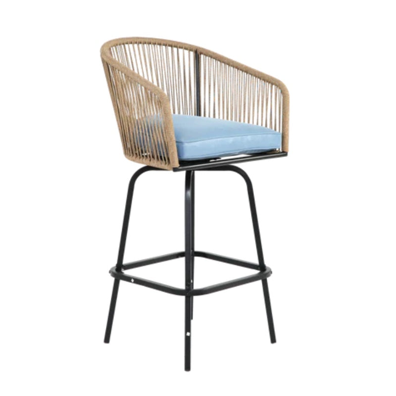 Outdoor Bar Stools Set of 4, 4-Piece Patio Bar Stools with Armrests, All Weather Rattan Bar Chairs with Backrest, Wicker Bar Stools for Backyard, Garden, Pool, Balcony and Deck-Blue-海智集-Default-