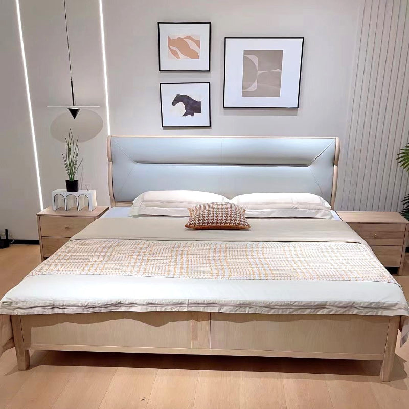 Yi Ran Ju Series Rubber Wood Log Style Cream Style Minimalist Style Solid Wood Bed 6606 (Including Oak Bed Board)-海智集-