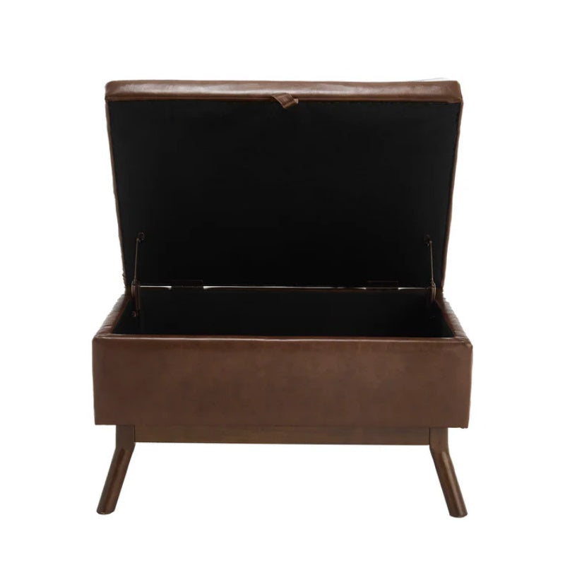 Mid-century modern square coffee table storage bench, assembled, suitable for living room, entryway and family room, used as a coffee table, stirrups, shoe bench-海智集-Default-