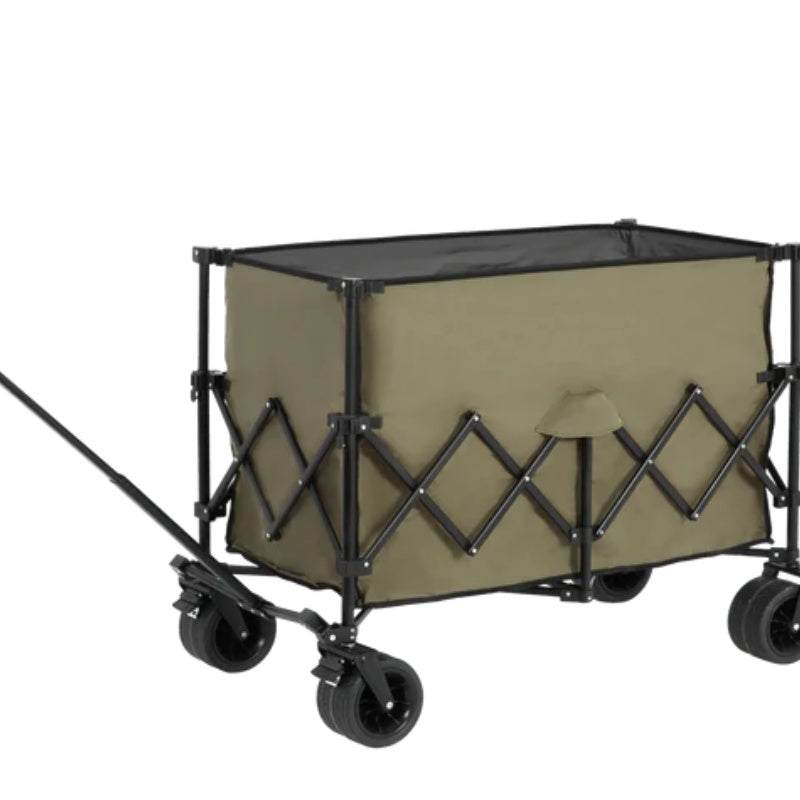Beach Wagon,Collapsible Wagon 220lbs with Big Wheels Foldable Wagon Carts, Heavy Duty 300L Folding Utility Garden Cart with Big All-Terrain Beach Wheels & Drink Holders. Army Green-海智集-Default-