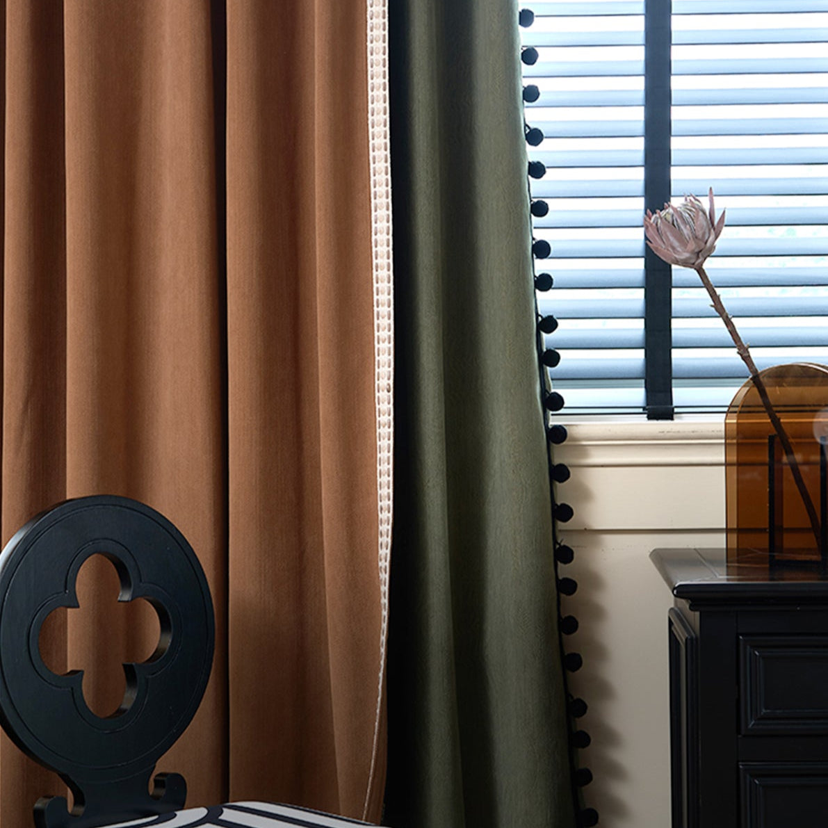 Leaf Shadow Curtain:Elegant Ancient Style, Light Blocking Soft Texture, High-Quality Drapery for a Cozy Atmosphere-海智集-