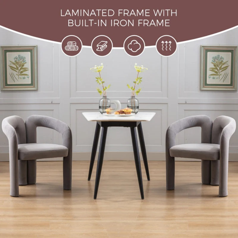 Contemporary Designed Velvet Fabric Upholstered Accent/Dining Chair /Barrel Side Chairs Kitchen Armchair for Living Room set of 2 (Gray Velvet)-海智集-Default-