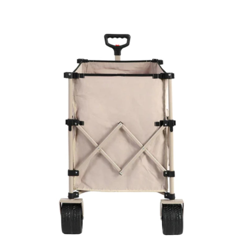 Beach Wagon,Collapsible Wagon 220lbs with Big Wheels Foldable Wagon Carts, Heavy Duty 300L Folding Utility Garden Cart with Big All-Terrain Beach Wheels & Drink Holders. Beige-海智集-Default-
