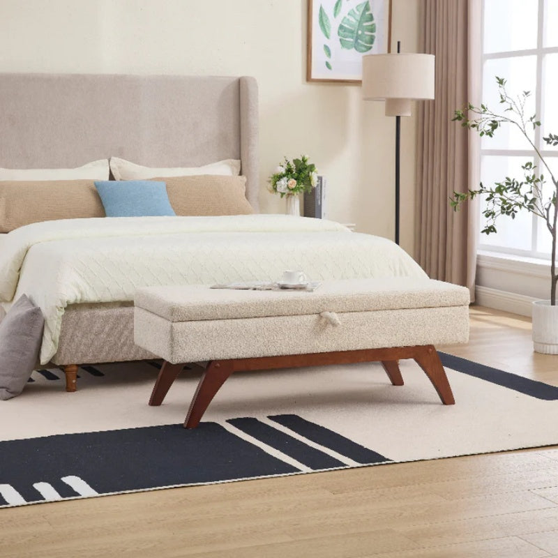 COOLMORE Teddy wool fabric, solid wood feet for solid weighing, and bed end stool with storage function-海智集-Default-