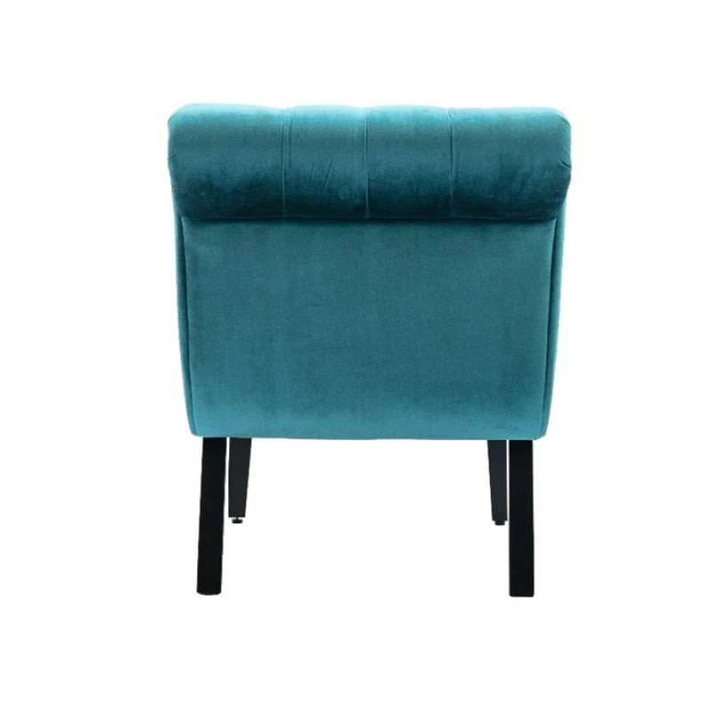 COOLMORE Modern Velvet Armless Accent Living Room Chair / Leisure Chair,Upholstered Fabric Button Comfortable Chair with Wooden Legs for Bedroom, Living Room, Office (Teal Velvet)-海智集-Default-