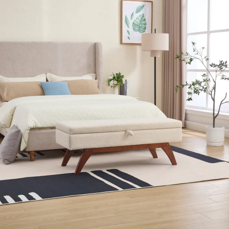 COOLMORE Teddy wool fabric, solid wood feet for solid weighing, and bed end stool with storage function-海智集-Default-