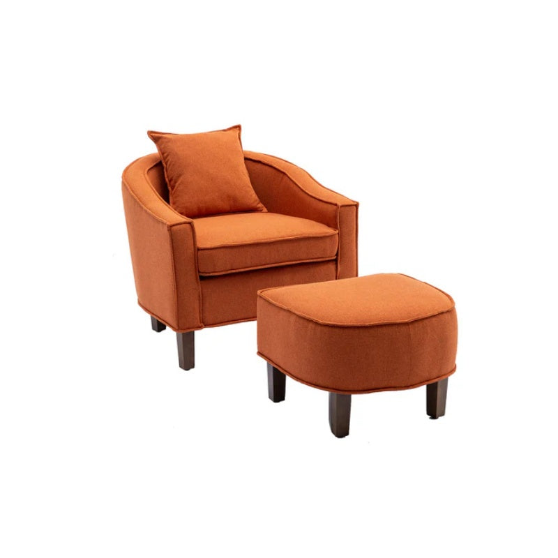 COOLMORE Accent Chair with Ottoman, Mid Century Modern Barrel Chair Upholstered Club Tub Round Arms Chair for Living Room-海智集-Default-