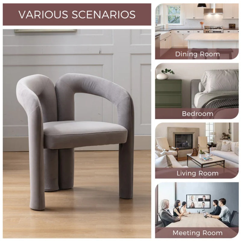Contemporary Designed Velvet Fabric Upholstered Accent/Dining Chair /Barrel Side Chairs Kitchen Armchair for Living Room set of 2 (Gray Velvet)-海智集-Default-