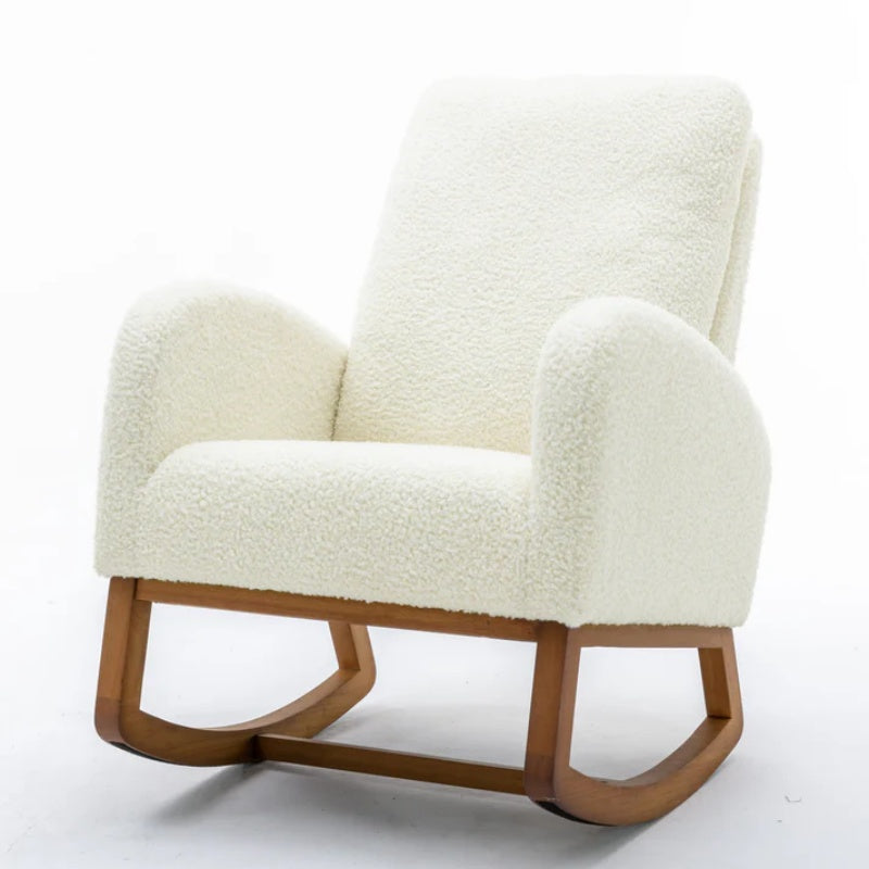 COOLMORE Rocking Chair, Modern Glider Chair, Recliner Armchair with Wood Legs and Side Pocket, Nursery Rocking Accent Chair with High Back for Living Room Bedroom (White Teddy)-海智集-Default-