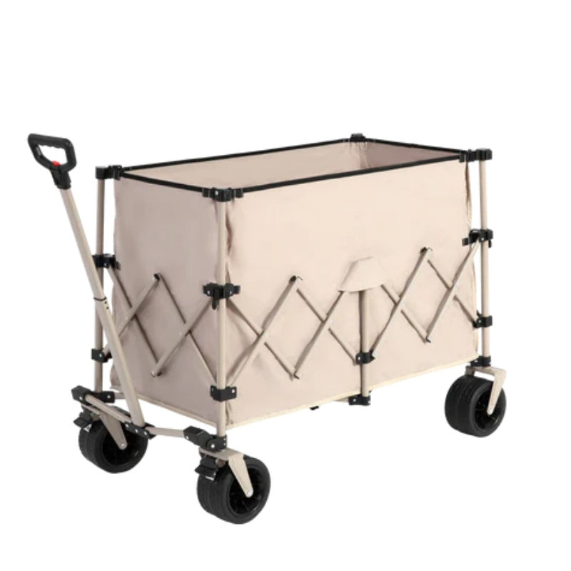Beach Wagon,Collapsible Wagon 220lbs with Big Wheels Foldable Wagon Carts, Heavy Duty 300L Folding Utility Garden Cart with Big All-Terrain Beach Wheels & Drink Holders. Beige-海智集-Default-
