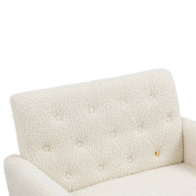 COOLMORE Armchair Single Sofa Modern Tufted Upholstered Side Reading Chairs with Arm and Gold Metal Leg for Living Room Bedroom (White teddy )-海智集-Default-