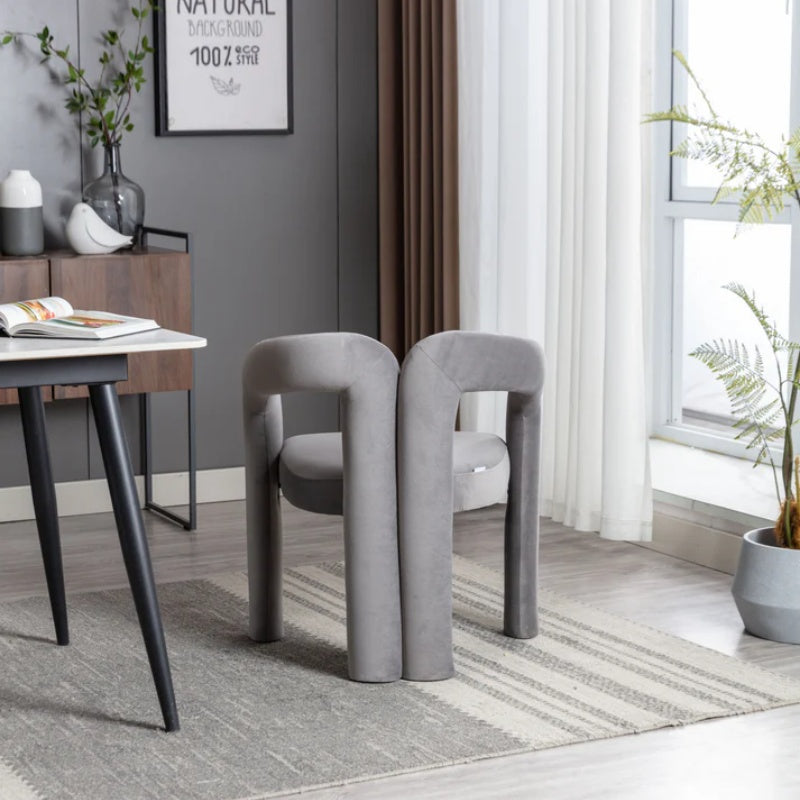 Contemporary Designed Velvet Fabric Upholstered Accent/Dining Chair /Barrel Side Chairs Kitchen Armchair for Living Room set of 2 (Gray Velvet)-海智集-Default-