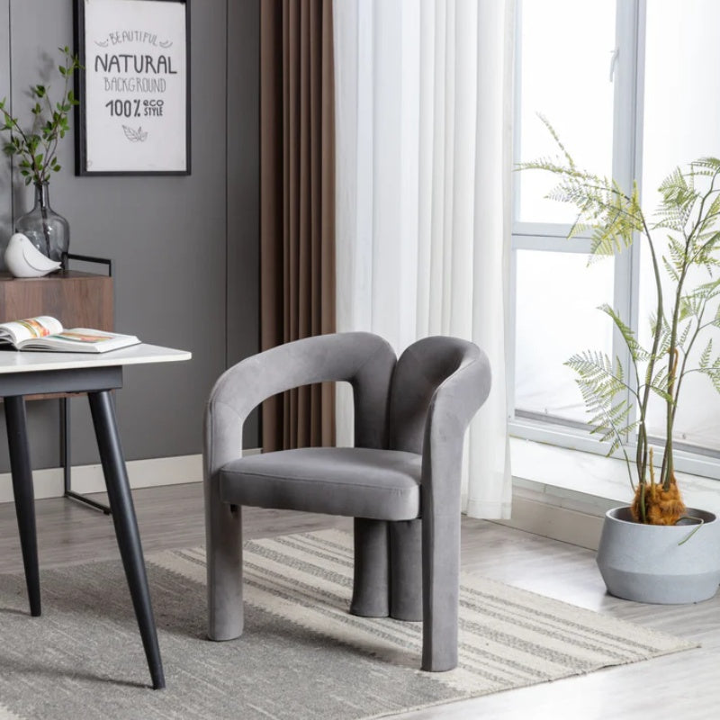 Contemporary Designed Velvet Fabric Upholstered Accent/Dining Chair /Barrel Side Chairs Kitchen Armchair for Living Room set of 2 (Gray Velvet)-海智集-Default-