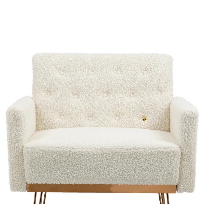 COOLMORE Armchair Single Sofa Modern Tufted Upholstered Side Reading Chairs with Arm and Gold Metal Leg for Living Room Bedroom (White teddy )-海智集-Default-