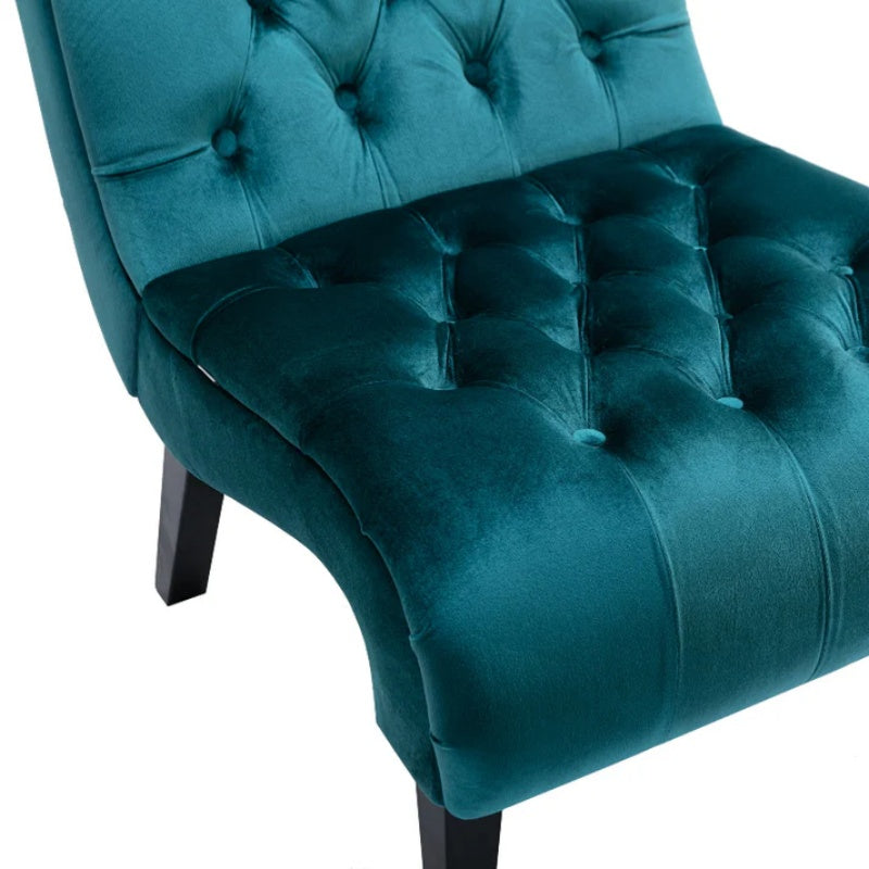COOLMORE Modern Velvet Armless Accent Living Room Chair / Leisure Chair,Upholstered Fabric Button Comfortable Chair with Wooden Legs for Bedroom, Living Room, Office (Teal Velvet)-海智集-Default-
