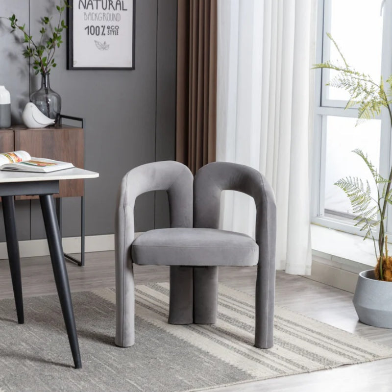 Contemporary Designed Velvet Fabric Upholstered Accent/Dining Chair /Barrel Side Chairs Kitchen Armchair for Living Room set of 2 (Gray Velvet)-海智集-Default-
