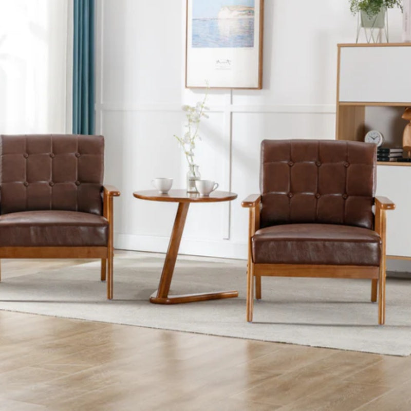 Accent Chairs Set of 2 with Side Table, Mid Century Modern Accent Chair, Wood and Fabric Armchairs Side Chair, Lounge Reading Comfy Arm Chair for Living Room, Bedroom, Office-海智集-Default-