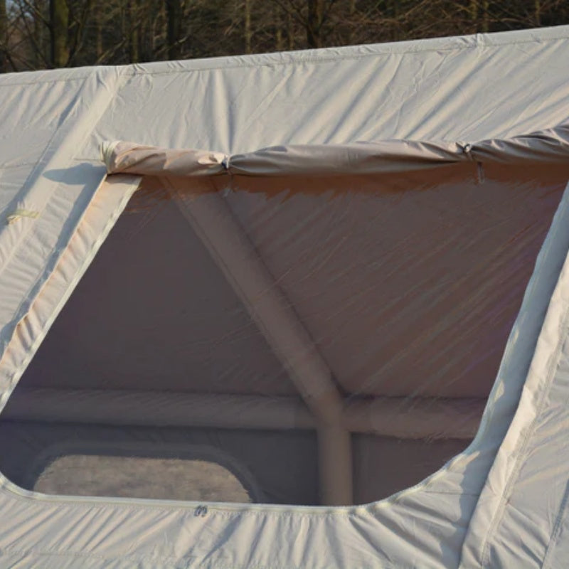 9.8 x13ft Inflatable Camping Tents with Hand Pump, Air Glamping Tents, Easy Setup Waterproof and Windproof Blow up Tent, 4 Seasons Oxford Cabin Tent with Mesh & Chimney Window. Beige-海智集-Default-